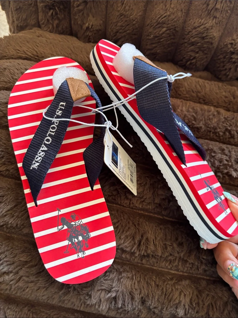 U.S. Polo Assn. Red, White & Navy Striped Flip Flops